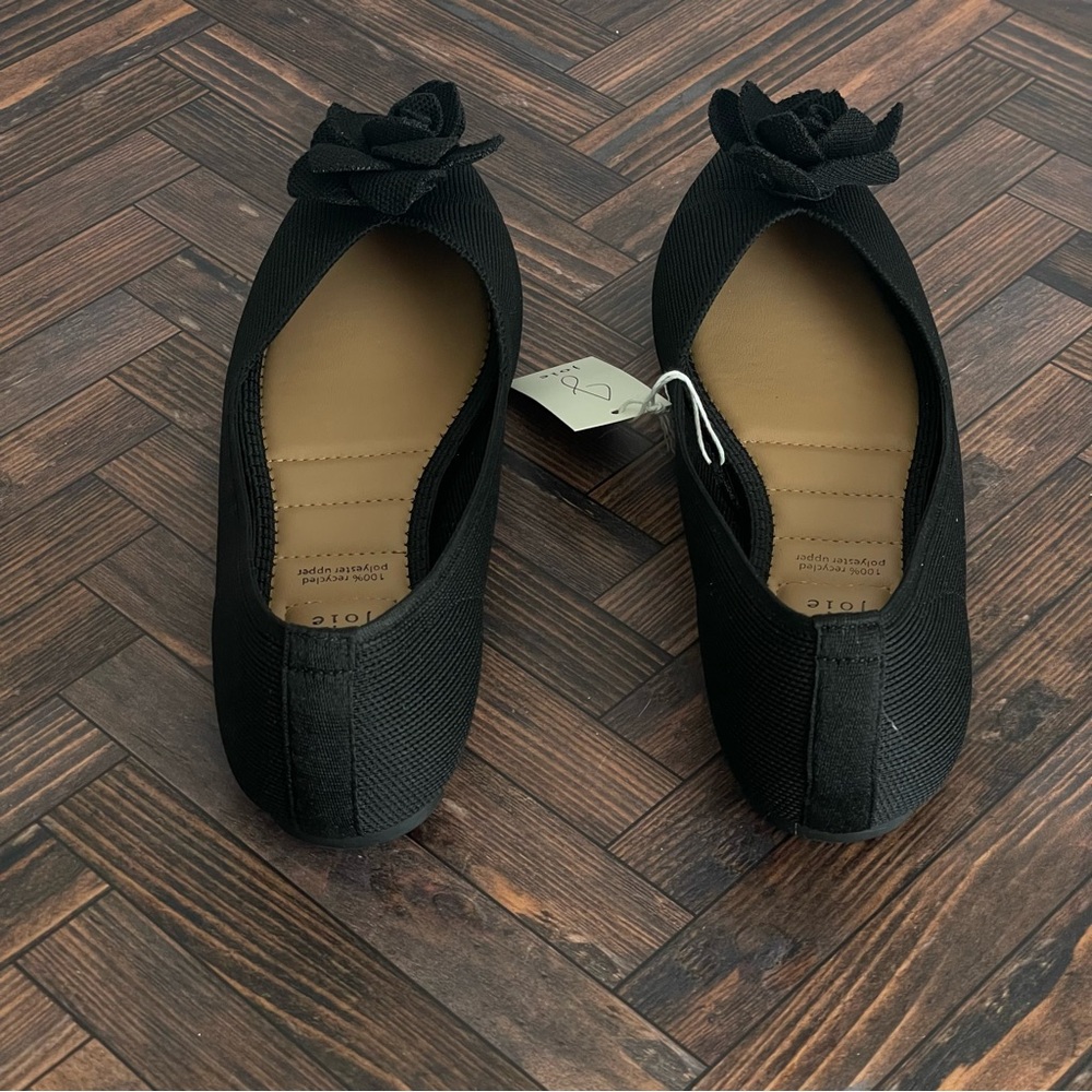 NEW Anthropologie Joie Black Woven Knit Point Toe Flats 3D Flower memory foam - Picture 4 of 8